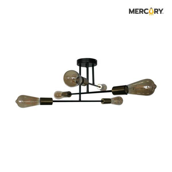 LAMPARA ARAÑA DE VIDRIO 6 LUCES ORO/NEGRO 45X24 6XE27